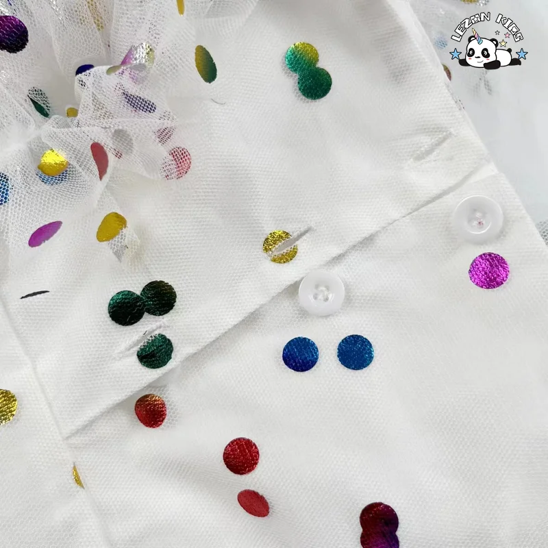 LEZONKIDS - Vestidos de Tule de Alta Qualidade com Estampa de Folha de Arco-Íris e Manga com Babado para Crianças e Meninas